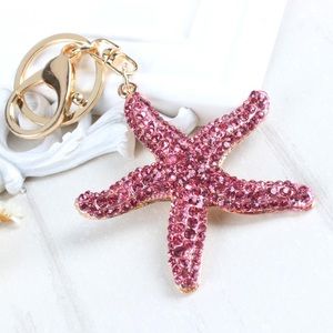 Rose Red Crystal Starfish Keychain Charm